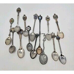 VINTAGE TRAVEL SOUVENIR SPOON COLLECTION EUROPE UK GERMANY RUGBY LOT OF 14